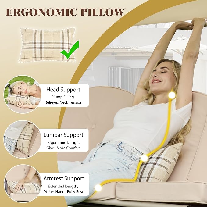 3-in-1 Convertible Outdoor Swing for Adults, Outdoor Porch Swing with Stand 800lb Bearing Capacity, 3-Seat Outdoor Swing with Canopy Adjustable, Thickened Cushions (Round, Khaki)