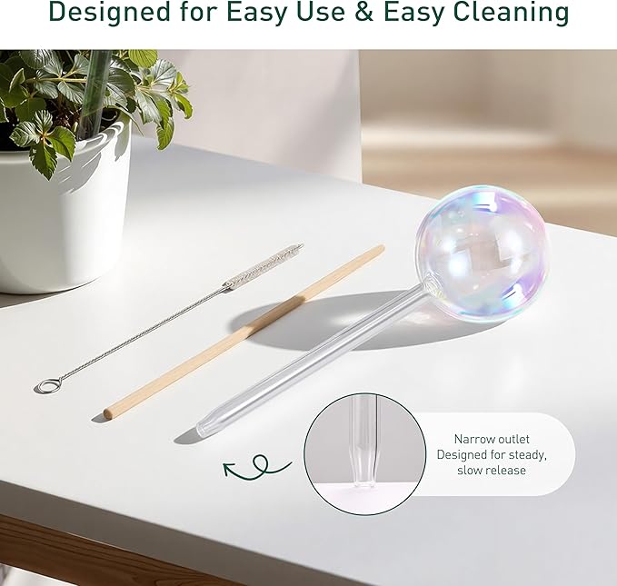 Large Extra-Thick Clear Glass Plant Watering Globes, Rainbow Gradient Self Watering Devices for Indoor & Outdoor Plants, AutomaticWaterer Spikes, Perfect for Daily or Vacation Use, 2-Pack