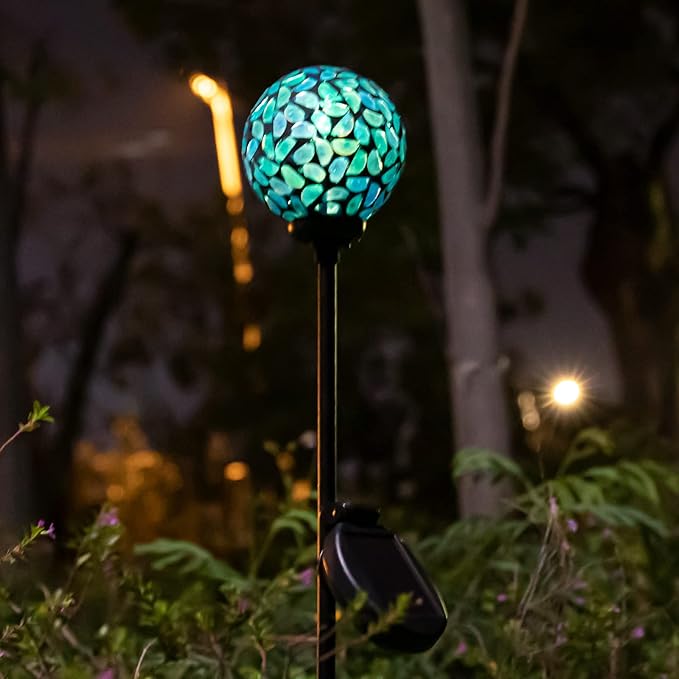 VCUTEKA Solar Lights Outdoor Decorative - Mosaic Solar Garden Light Waterpoof LED Pathway Stake Light for Landscape Lawn Patio Yard Decoration, Blue 1 Pack