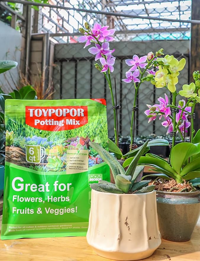TOYPOPOR Orchid Potting Mix for Repotting with Moss Pine Bark Mulch Perlite Stone and Coco Peat Natural Ingredients, Orchid Bark Potting Mix Orchid Repotting Kit Drainage Indoor Potting Medium 1qt