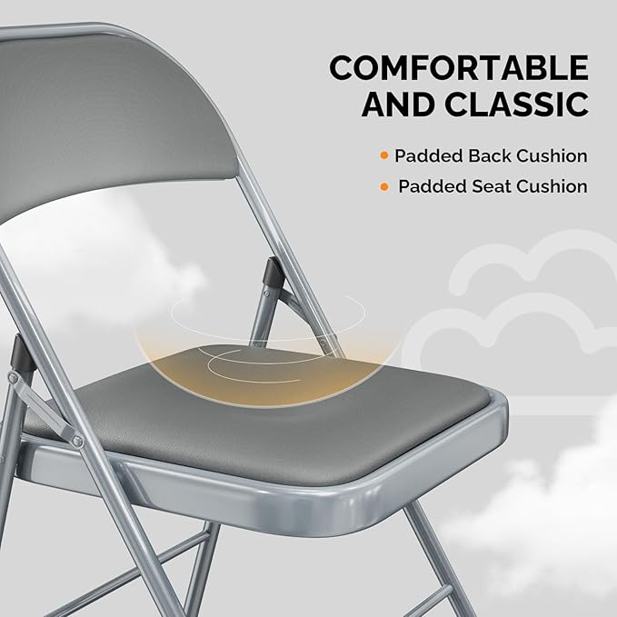 VINGLI 8 Pack Folding Chairs with Padded Seats, Metal Frame with Pu Leather Seat & Back, Capacity 350 lbs, Gray