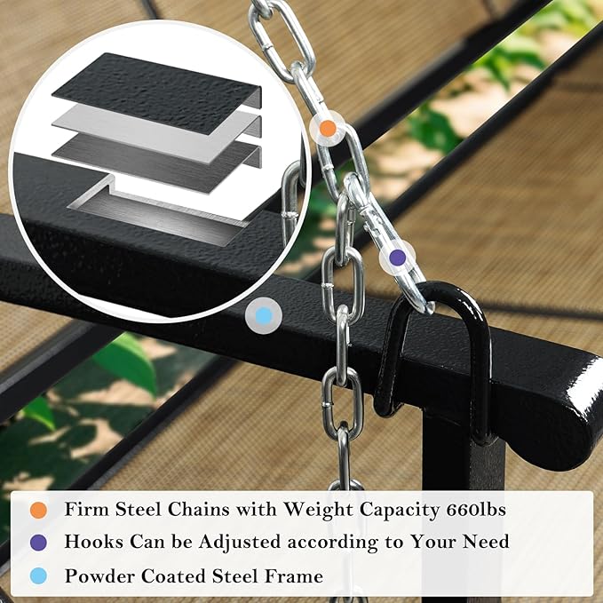 Textilene 3 Seat Hanging Swing, 5.2FT Patio Bench Swing, 660lbs Heavy Duty Outdoor Porch Swing with Hanging Chains for Courtyard, Garden, Tree, Yard
