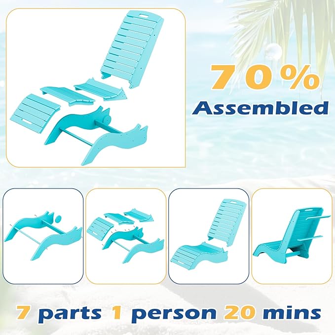 MELLCOM HDPE Pool Lounge Chairs Set of 2, in Pool Lounge Chairs up to 10-Inches of Water, Chaise Lounge Chairs with Wheels, S Shape Patio Lounge Chairs for Pool, Deck, Garden, Beach, Blue