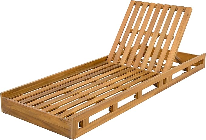 Christopher Knight Home Jossie Acacia Wood Chaise Lounge Chair Outdoor Set of 2, Adjustable Backrest Sun Lounger Recliner, Patio Outdoor Chaise Lounge with 4" Thick Water-Resistant Cushion,Teak+Cream