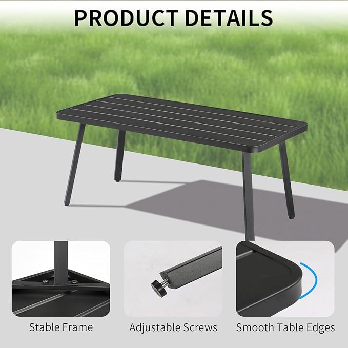 VINGLI Small Steel Outdoor Patio Coffee Table, Weather Resistant Metal Outdoor Large Side Table for Patio Balcony Porch and Living Room, Rectangle, Black (Rectangle)