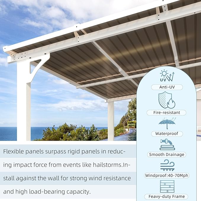 AECOJOY 14' x 12' Gazebo Outdoor Pergola for Patio, White 12x14 Large Wall-Mounted Hard Top Lean to Metal Gazebo Shelter Pergolas and Gazebos Clearance with Patio Roof, Heavy Duty Awnings for Backyard