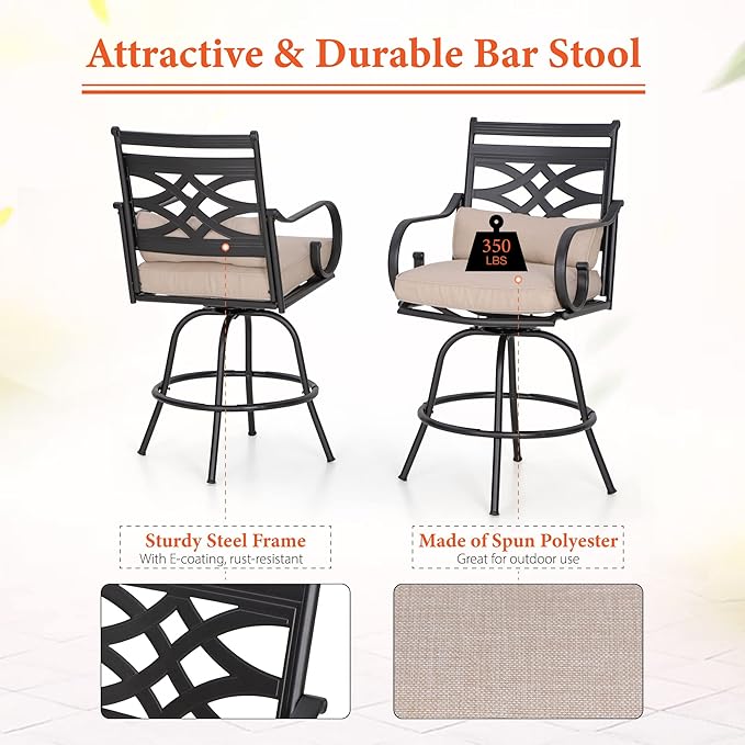 Sophia & William 5 Piece Patio Bar Set, Patio High Dining Set with 4 Swivel Bar Stools and 1 Rectangular Bar Table, All-Weather Outdoor Furniture with Seat Cushions