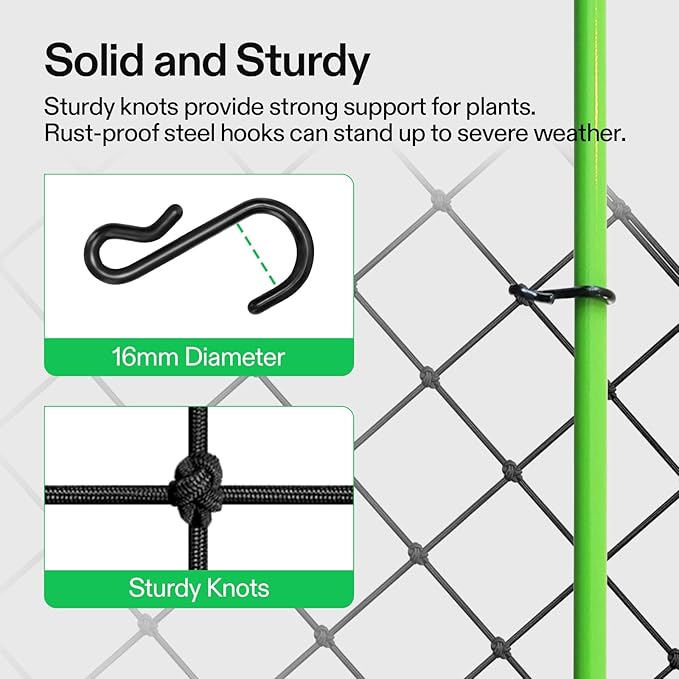 VIVOSUN 5 x 5Ft. Elastic Trellis Netting with 4 Hooks for Climbing Plants, Vegetables, Fruits, and Flowers, 1-Pack