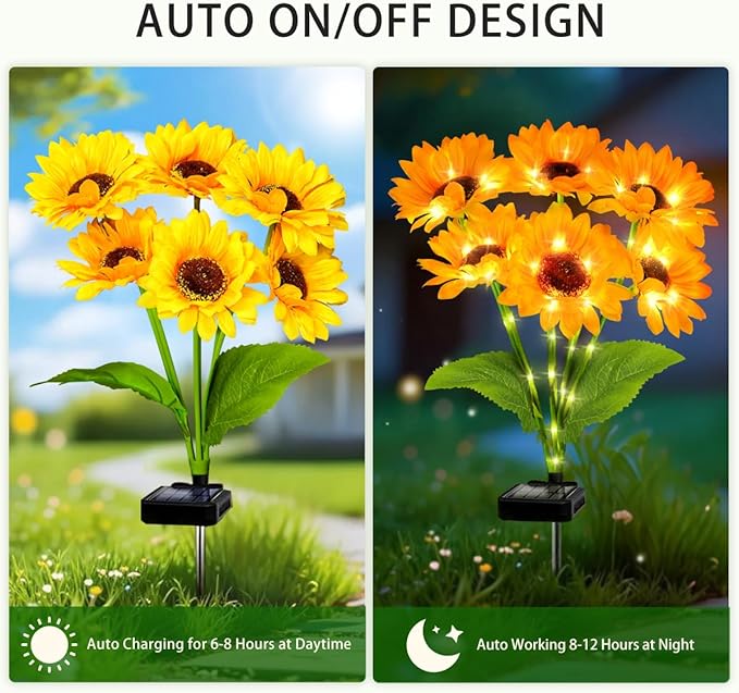 Upgraded Solar Sunflower Lights 1 Pack with 6 Outdoor Decor Flower Lights for Xmas Gift for Mom and Friends, IP65 Waterproof Sunflower Garden Stake Lights for Yard Patio Lawn Pathway (Warm White)