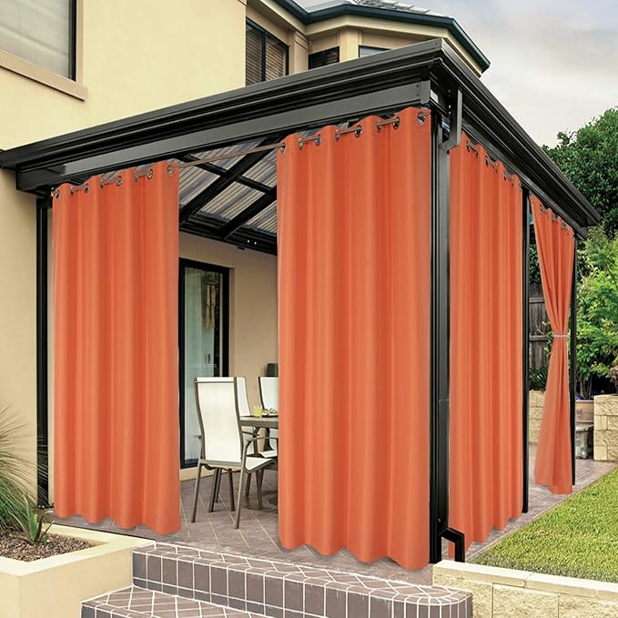 BONZER Waterproof Outdoor Curtains for Patio Porch Pergola Cabana Light Filtering Privacy Grommet Indoor Curtain Panels for Bedroom Living Room, 1 Panel, 84W x 120L inch, Mecca Orange