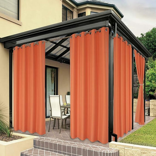 BONZER Waterproof Outdoor Curtains for Patio Porch Pergola Cabana Light Filtering Privacy Grommet Indoor Curtain Panels for Bedroom Living Room, 1 Panel, 84W x 120L inch, Mecca Orange