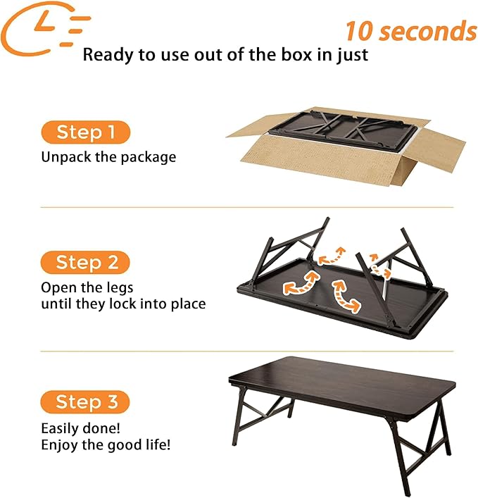 Folding Coffee Table, No Assembly Low Coffee Table, Floor Table Desk for Sitting on The Floor, Portable Floor Table for Living Room, Home, Caravan and use, 31.5L‘ x 15.8W’ x 15.8H’