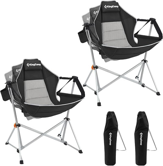 KingCamp Hammock Camping Chair, Swinging Portable Folding Camp Chairs for Adults Max 400lbs Heavy Duty Foldable Oversized Rocker with Aluminum Alloy Frame Cup Holder for Outdoor Beach Patio Sport
