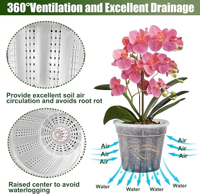 Orchid Pot, 2 Each of 4.3",5.5",6.1" Orchid Pots with Holes, Orchid Pots for Repotting, Plastic Orchid Planter for Indoor Outdoor Plants (2 Each of 4.3",5.5",6.1")