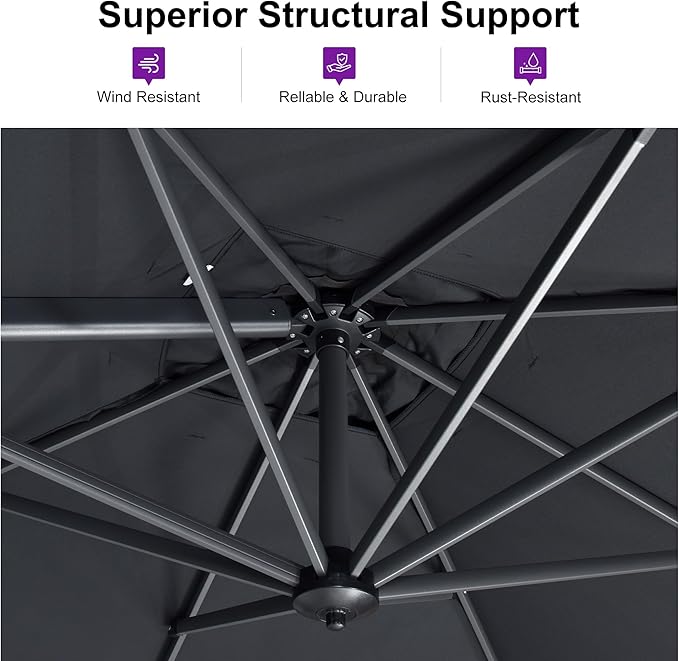 PURPLE LEAF 11 Feet Patio Umbrella with Base and Cover Round Outdoor Cantilever Umbrella Aluminum Offset Umbrella with 360-degree Rotation for Garden Deck Pool Patio Grey