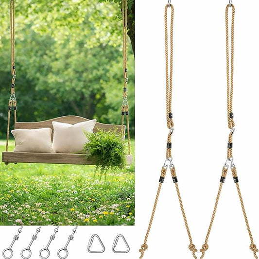 2 Pack Porch Swing Rope Kit Swing Bed Straps Holds 800 lbs Adjustable Polypropylene Rope Heavy Duty Claws for Porch Garden Playground(118 Inches, 9.84ft)