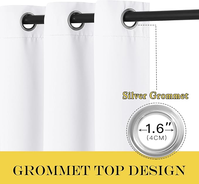 NICETOWN White Room Darkening Curtain 84 inches Long - Grommet Window Treatment Thermal Curtain Sound Reducing Light Blocking Drape for Bedroom/Living Room (1 Panel, W66 x L84)