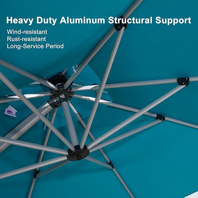 PURPLE LEAF 9' X 12' Patio Umbrella Outdoor Rectangle Umbrella Large Cantilever Umbrella Windproof Offset Heavy Duty Sun for Garden Deck Pool Patio, Turquoise Blue