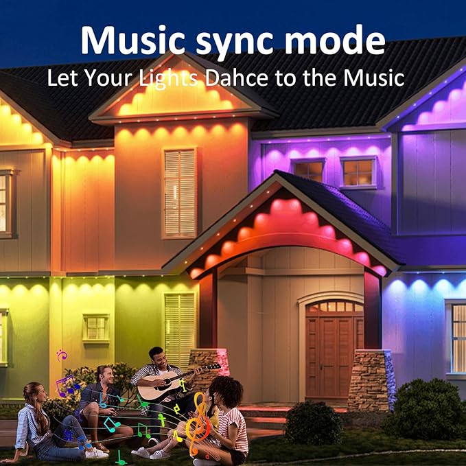 100FT Permanent Outdoor Lights, RGB LED Eaves Lights with IP67 Waterproof, Smart App Remote Control, Music Sync, for Christmas, Holiday Decorations