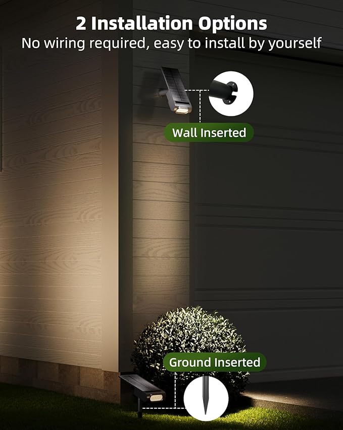 EZVALO Solar Spot Lights Outdoor IP67 Waterproof, Adjustable Solar Landscape Lights, 3 Lighting Modes Solar Spotlights for Outside Yard Garden Plant Trees Pathway Flag (Warm White-2Pack)
