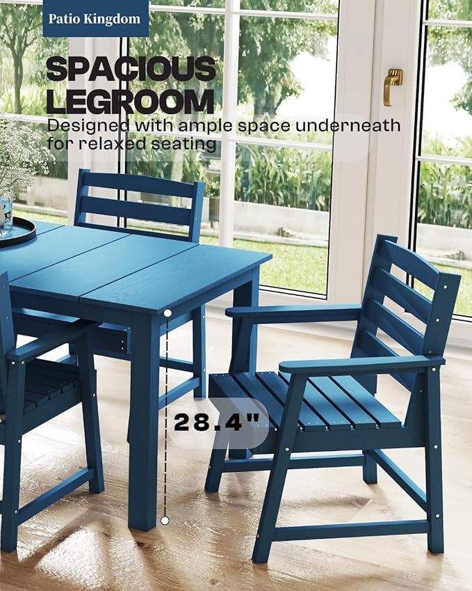 7-Piece Navy Blue Outdoor Dining Set with Beige 11FT Large Patio Umbrella, 75.2'' HDPE Table & Chairs for 6, Weather-Resistant Furniture with Umbrella Hole for Patio, Lawn, Poolside
