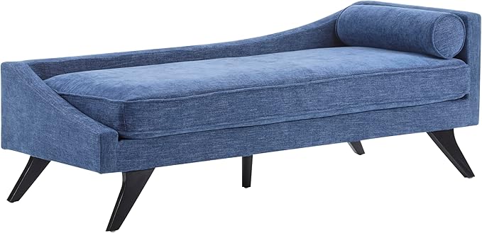 Christopher Knight Home Cagle Upholstered Loveseat Sofa with Splayed Legs, Birch Wood Frame Lounge Chair, Living Room Chaise Lounge Chair Indoor, Soft Lounge Sofa with Rolled Accent Pillow, Navy Blue