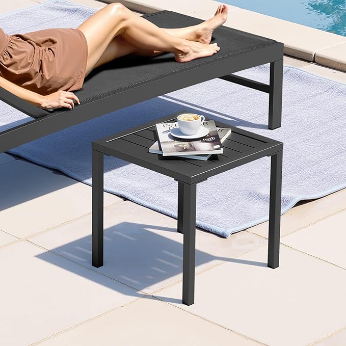Crestlive Products Aluminum Outdoor Side Table Set of 2, Pool Lounge Chair Side Table, Weather Resistant Small Square Coffee End Table for Patio, Yard, Garden, Porch, Deck, Outdoor