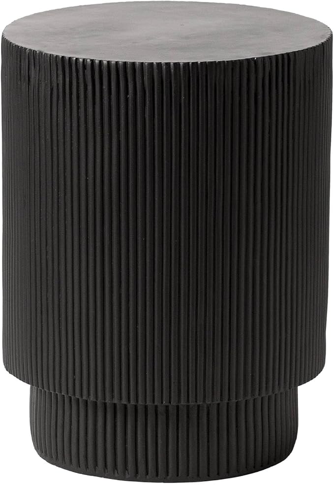 LeisureMod Modern Side Table Round Fiberstone Top Accent End Table for Home, Outdoor Patio, Living Room Sofa, Weather-Resistant, Eden Series in Black