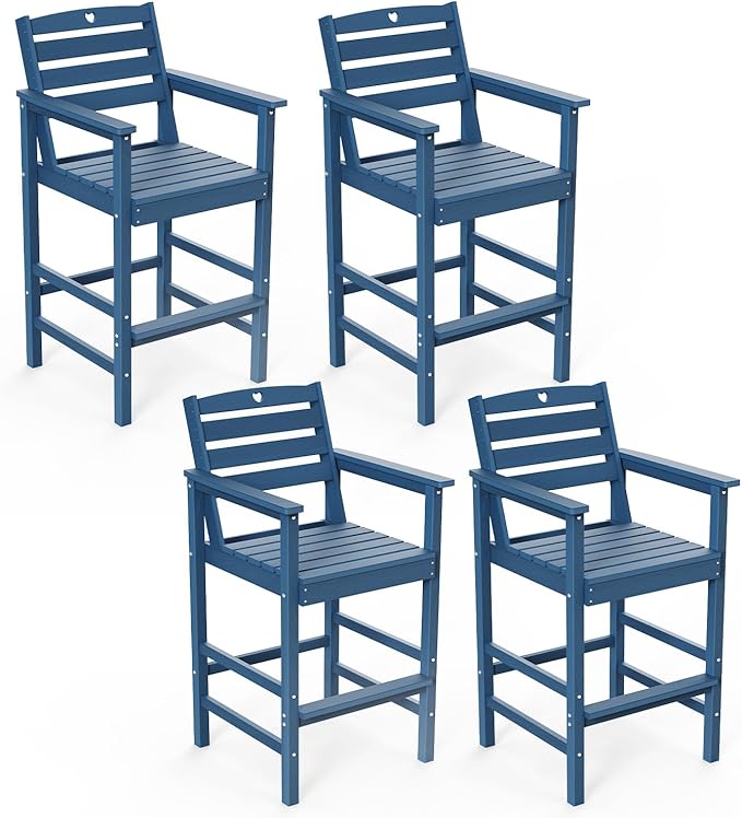 Patio Bar Table,Adirondack Chairs and Table 4 Pieces Set, Bar Height Chairs Set of 4, Outdoor Bar Stools Set,Weather-Resistant Outdoor Furniture for Deck, Balcony, Poolside Easy Assembly
