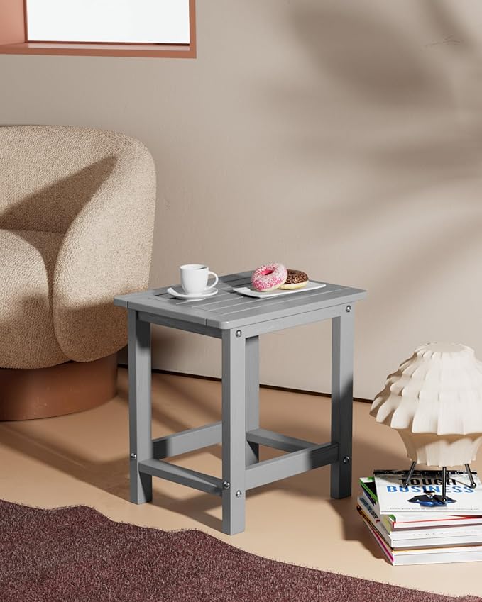 YEFU Outdoor Side Table for Patio: 16" HIPS Weather - Resistant Adirondack Tables Set of 2 - Small Square End Tables for Backyard Pool Porch Balcony - Indoor Outdoor Durable Table Grey