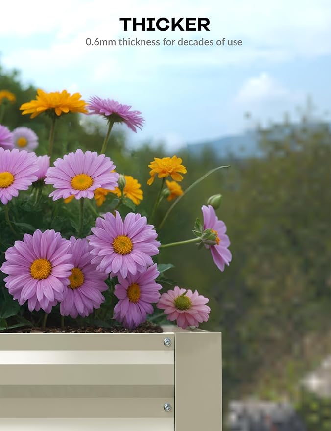 GarveeLife 6x3x2 ft Galvanized Raised Garden Bed, 24" Tall Metal Planter Box for Flowers Vegetables, Rust-Resistant Raised Garden Beds for Gardening, Easy Assembly Outdoor Garden Box & Planters,Beige