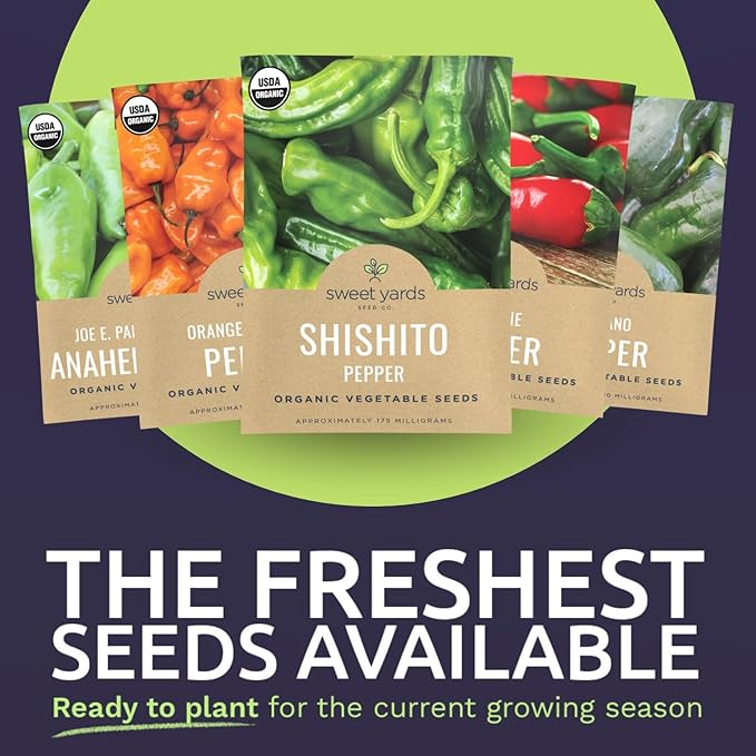 Organic Hot Pepper Seeds Variety Pack - 8 Individual Packs - 2026 Season - Habanero, Jalapeno, Cayenne, Anaheim and More! for Indoor & Outdoor Planting (Non-GMO, Certified Organic)