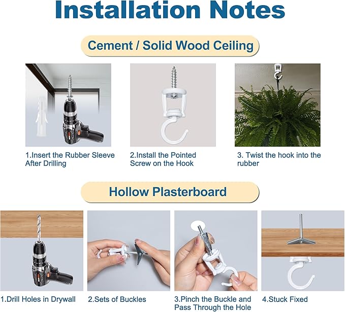 ONIKK Ceiling Hooks for Hanging Plants (2 PCS White), Heavy Duty Metal Plant Hooks, Screw in Hooks for Hanging Birdfeeders, Lamps, Planters, Indoor Outdoor Wall Baskets Hooks up to 33 lbs