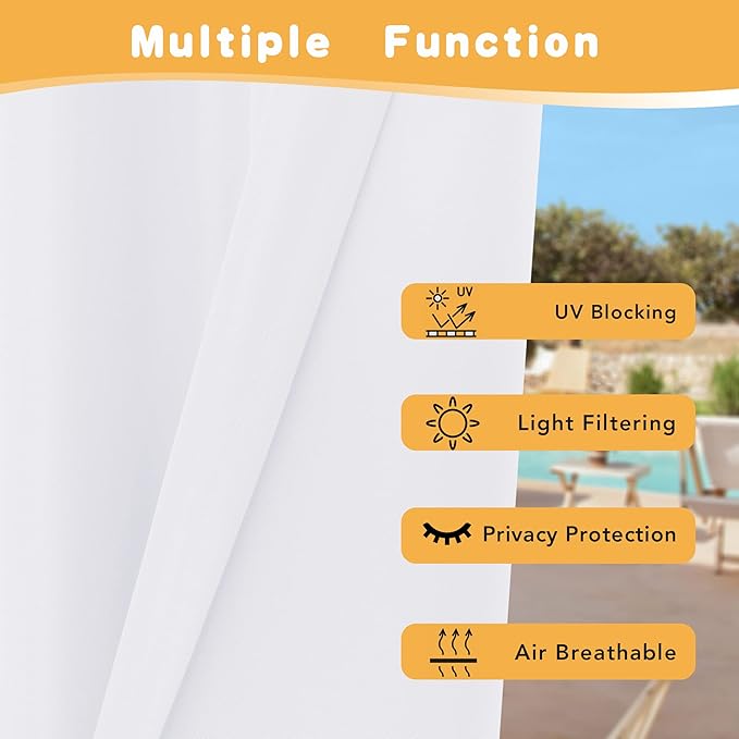 HolidayIdeas White Outdoor Curtains for Patio Waterproof, 4 Panels - 54 x 120 Inch - Privacy Protection & Light Filtering Curtains Grommet Outside Curtains for Porch, Gazebo, Pergola, Backyard