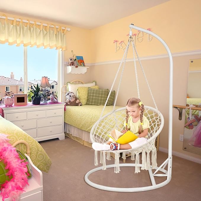 Hammock Swing Chair for 2-5 Years Old Kids,Handmade Knitted Macrame Hanging Swing Chair for Indoor,Bedroom,Yard,Garden- 230 Pound Capacity Off-White- with Suspension Kit