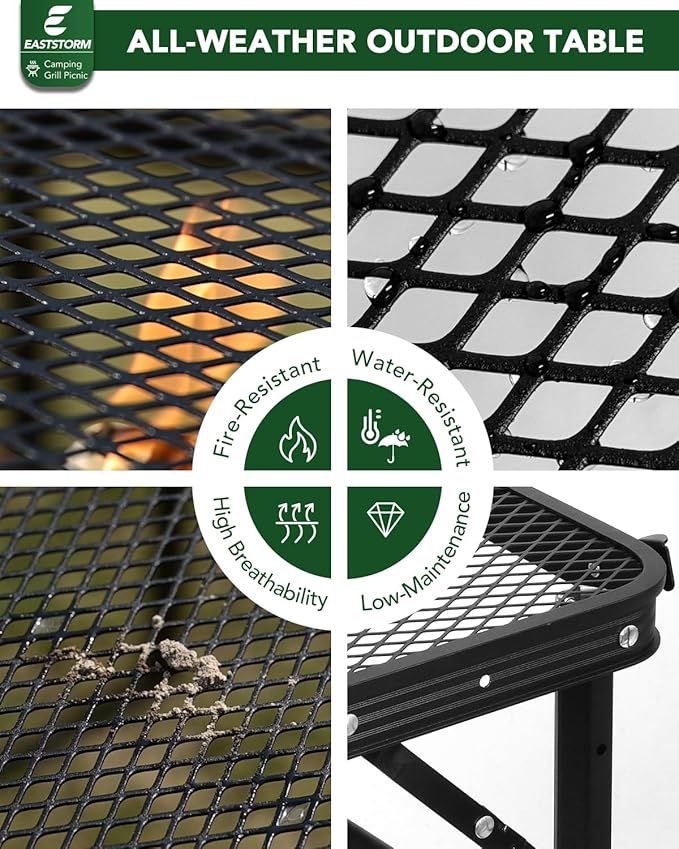 3 ft Folding Table with Adjustable Height (16.5" & 26"), Black Metal Mesh Table with Carry Handle, Portable for Camping, Tailgating, BBQ, Picnic & Indoor, Fits 3–6 People, 7.5 lb, Supports 66 lb