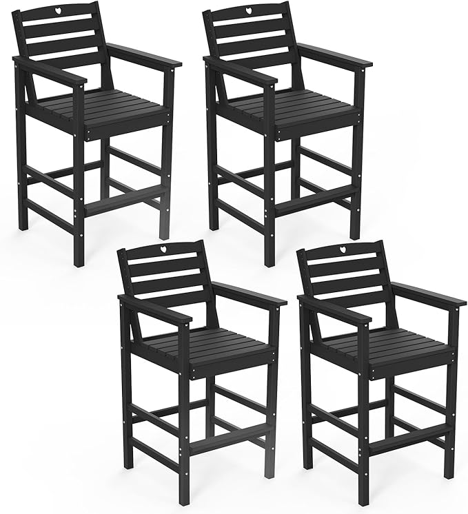 Patio Bar Table,Adirondack Chairs and Table 4 Pieces Set, Bar Height Chairs Set of 4, Outdoor Bar Stools Set,Weather-Resistant Outdoor Furniture for Deck, Balcony, Poolside Easy Assembly