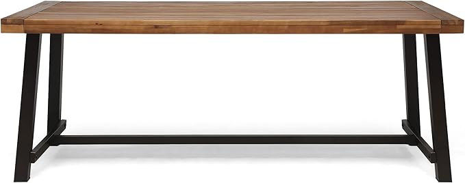 Great Deal Furniture Beau Outdoor Eight Seater Wooden Dining Table, Teak and Rustic Metal Finish