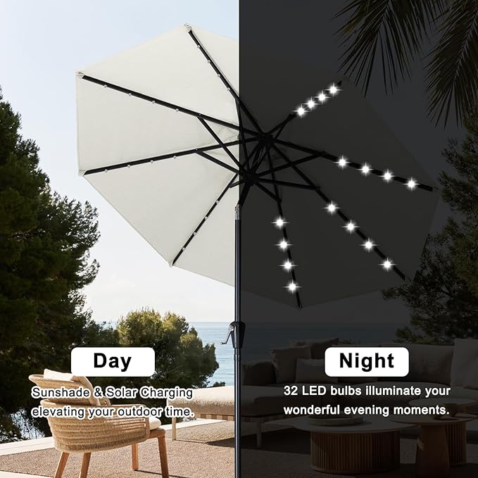 ABCCANOPY Durable Solar Led Patio Umbrellas with 32LED Lights 11FT (Light Beige)