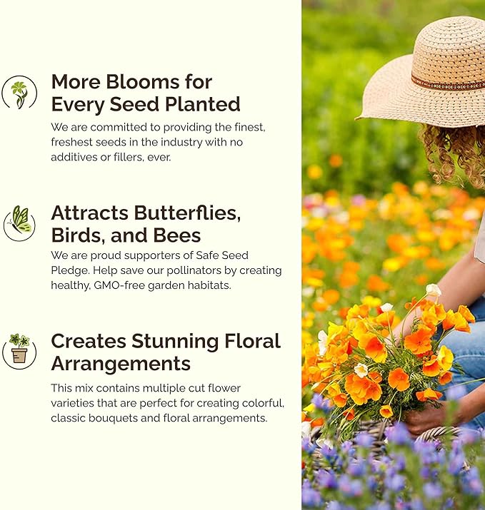 Eden Brothers Bird & Butterfly Wildflower Mixed Seeds for Planting, 5 lb, 2,400,000+ Seeds with Cosmos, Indian Blanket | Attracts Pollinators, Plant in Spring or Fall, Zones 3, 4, 5, 6, 7, 8, 9, 10