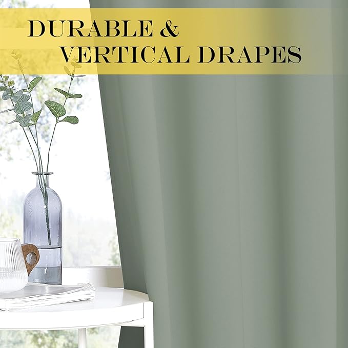 NICETOWN Blackout Sage Green Curtain 84 inch Length for Bedroom - Thermal Insulated Grommet Room Darkening Window Drape Sound Dampening for Living Room, W52 x L84, 1 Panel