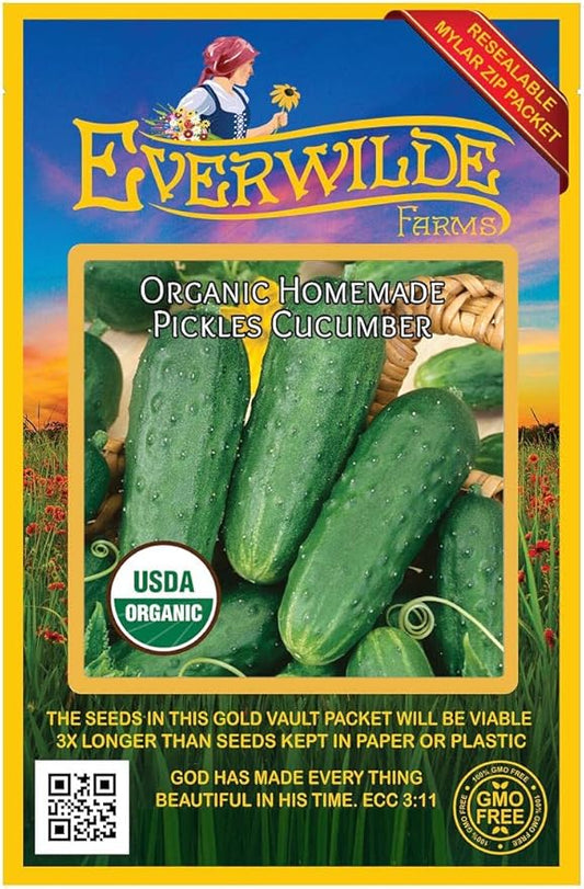 Everwilde Farms - 50 Organic Homemade Pickles Pickling Cucumber Seeds - Gold Vault Packet