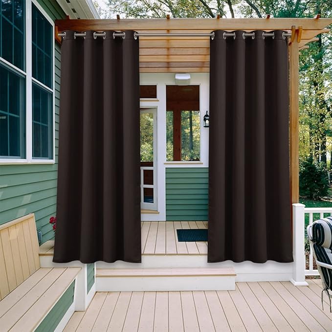 NICETOWN 2 Panels Patio Outdoor Curtains Waterproof, Thermal Insulated Rustproof Grommet Blackout Outdoor Indoor Window Treatments for Gazebo/Playground, W52 x L95 Inch, Brown