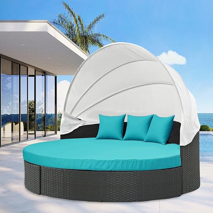 MICTONY Outdoor Daybed Cushion Cover, 66" Replacement Daybed with Elastic Band, Sun Bed Round Cushion ONLY (Daybed NOT Included), Peacock Blue