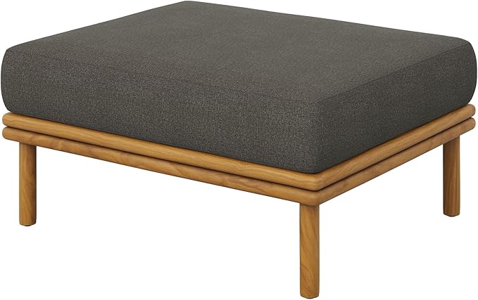Modway Wren Teak Wood Outdoor Ottoman in Natural Flint Gray
