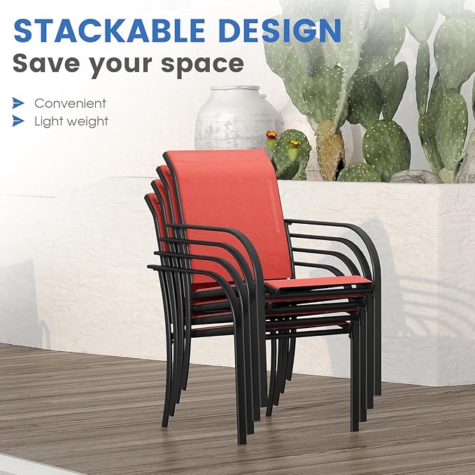 VICLLAX Patio Table and Chair Set of 8, All Weather Metal Round Outdoor Dining Furniture Set-53 Round Outdoor Table and Chairs, Black Tabletop