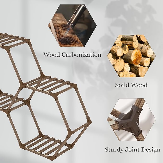 Tikea Plant Stand Indoor Hexagonal Plant Stand for Multiple Plants Indoor Outdoor Large Wooden Plant Shelf Creative DIY 6 Tiered Flowers Stand Rack for Living Room Balcony Patio Window