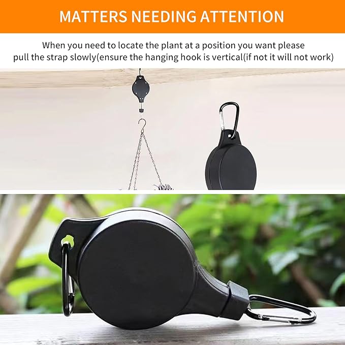3Pack Retractable Plant Hanger Pulley System with Adjustable Rope Clips-Heavy-Duty for Indoor & Sheltered Outdoor Use(Max 15kg)