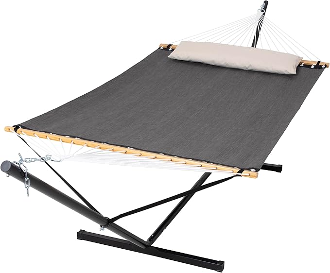 SUNCREAT Hammocks for Outside with Stand, Extra Large Double Hammocks 2 Person Heavy Duty, 450 lbs Capacity, Dark Gray