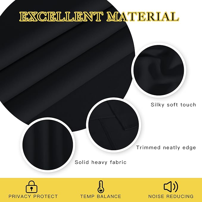 NICETOWN Black Out Curtain for Bedroom 102 inches Long, Grommet Thermal Insulated Light Blinds Room Darkening Window Treatment for Boys Room, 1 Panel, W52 x L102, Black
